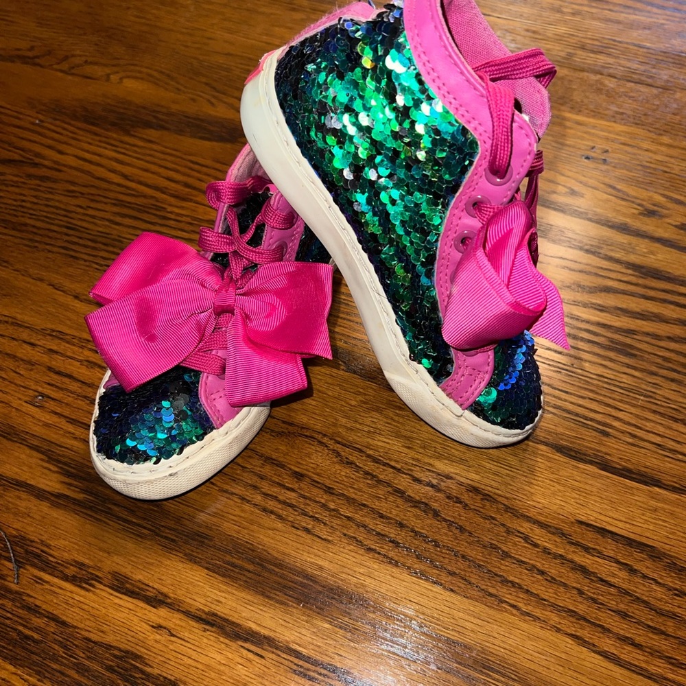 Justice Sparkly Pink and Green Kids Sneakers